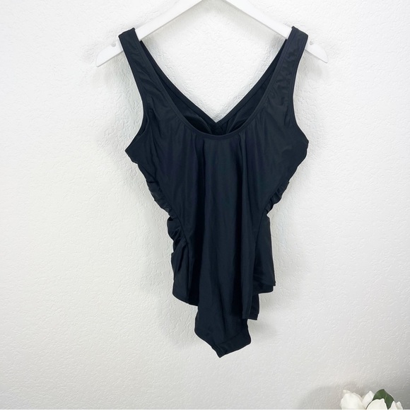 Ellos Black Surplice One Piece Swimsuit Sarong Front Size 14W - Picture 6 of 7